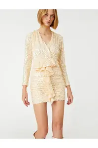 Koton s dlouhým rukávem flitry volán mini večerní šaty