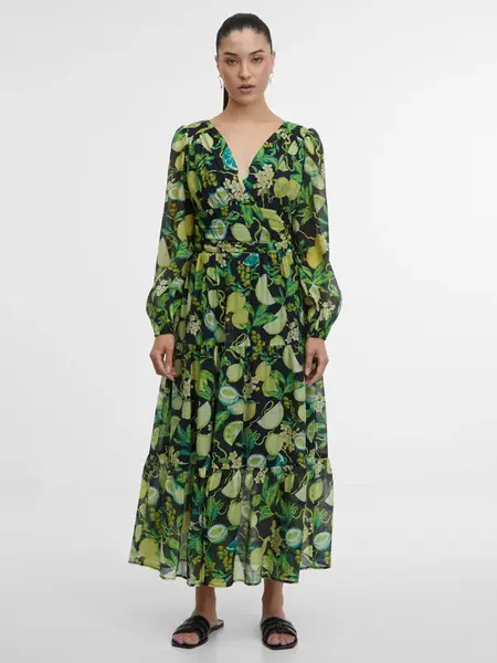 Orsay Černo-žluté dámské vzorované maxi šaty - Dámské