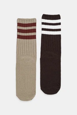 Ponožky s příměsí lnu adidas Originals 3-Stripes 2-pack hnědá barva, JX5201