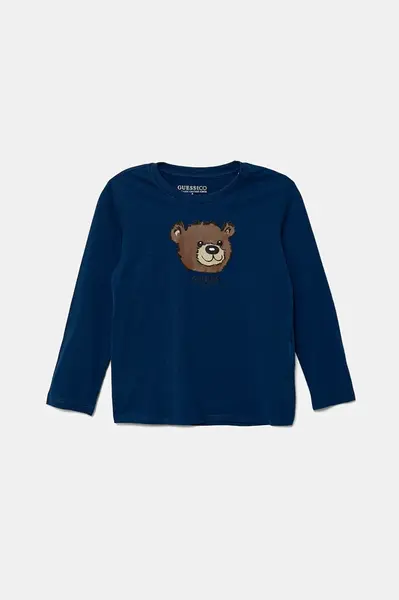 Dětské bavlněné tričko s dlouhým rukávem Guess modrá barva, s potiskem, N5YI25 K8HM4