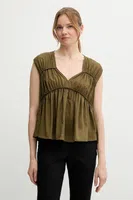 Bavlněná halenka Sisley dámská, zelená barva, hladká, 5HO1LQ08X