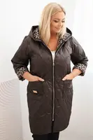 Kesi Włoski Dámská prošívaná bunda Plus Size s podšívkou v leopardím vzoru a kapucí hnědá
