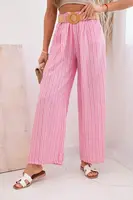 Kesi Włoski Dámské pruhované viskózové kalhoty se širokými nohavicemi růžový