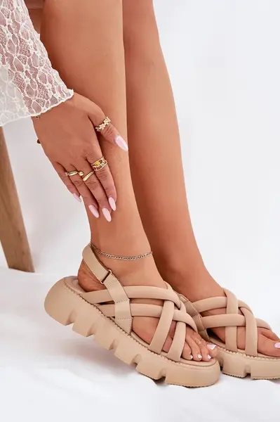Boto Dámské Sandály Na Platformě S Pásky Beżowe Filamira
