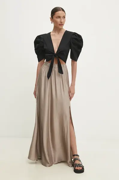 Sukně Answear.LAB stříbrná barva, maxi, áčková