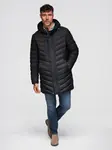 Ombre Men's long quilted jacket with natural filling - black