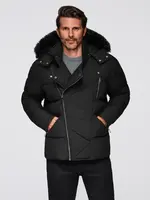 Ombre Men's quilted jacket with cut of ramoneski with hood - black