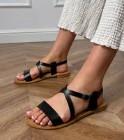 marka niezdefiniowana Black flat sandals with strap Kallis