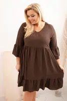 Kesi Włoski Dámské viskózové šaty Plus Size s ažurovou ozdobou hnědá