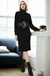 92522 Dewberry Long Knit Women Dress (Belt Not Included)-BLACK