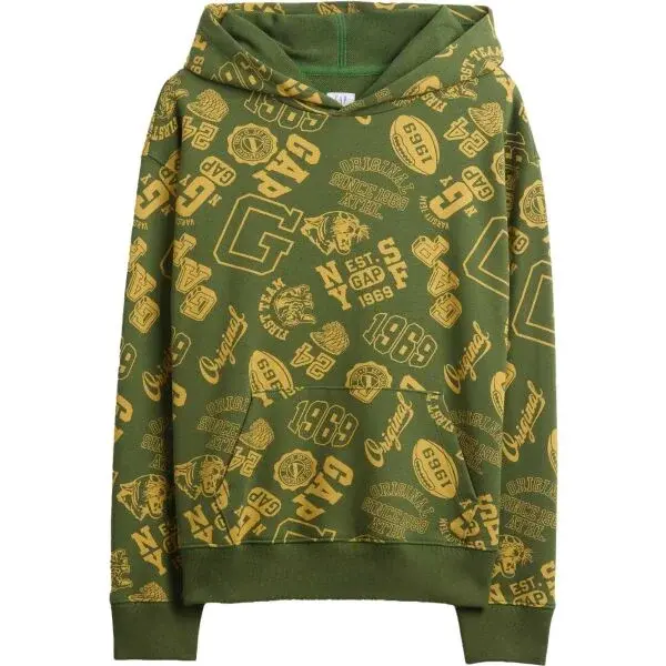 GAP V-JPN AOP LOGO PO Chlapecká mikina, khaki, velikost