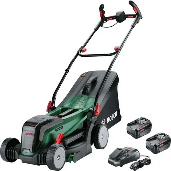 Bosch Záhradná technika - 18V AKU kosačka na trávu, záber 37 cm, 2x aku 4,0 Ah Li-Ion, nabíjačka 06008B9E00