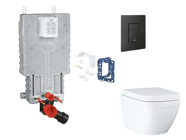 Grohe Uniset - Set predstenovej inštalácie, klozetu, dosky SoftClose, tlačidla Even a súpravy na vhadzovanie tabliet, Triple Vortex, phantom black SAN
