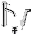 Hansgrohe Tecturis S - Umyvadlová baterie s výpustí Push-Open a bidetovou sprškou, EcoSmart, chrom 73211000