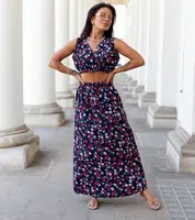 Gemre Navy blue floral set with top and skirt Genova