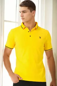 T9586 DEWBERRY MEN'S POLO NECK T-SHIRT-YELLOW