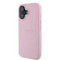 Zadní kryt Guess PU Grained Classic Logo MagSafe pro Apple iPhone 16, růžová