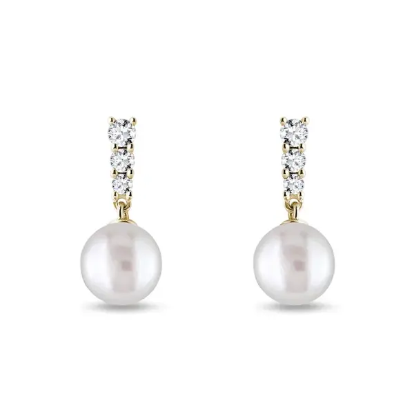 Zlaté náušnice s perlou a brilianty KLENOTA