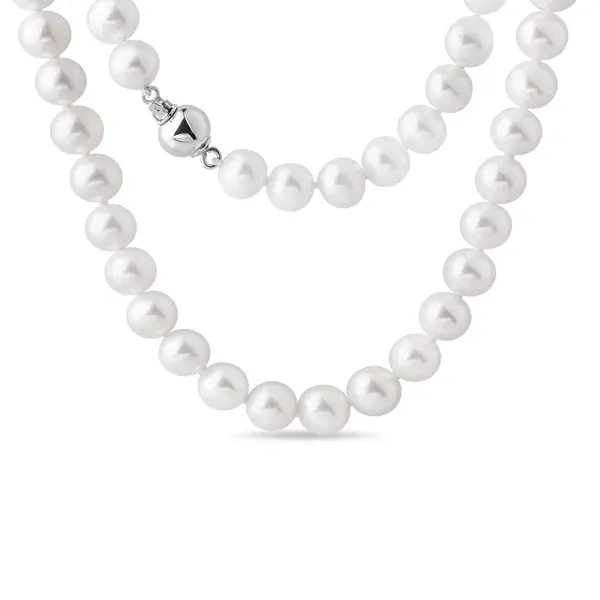 Elegantní perlový náhrdelník se zapínáním z bílého zlata KLENOTA