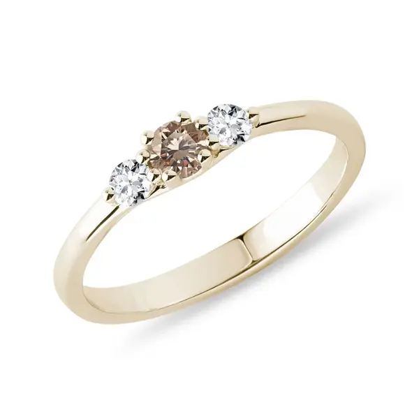 Zlatý diamantový prsten s champagne briliantem KLENOTA