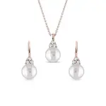 Súprava šperkov z ružového zlata s perlami a diamantmi KLENOTA