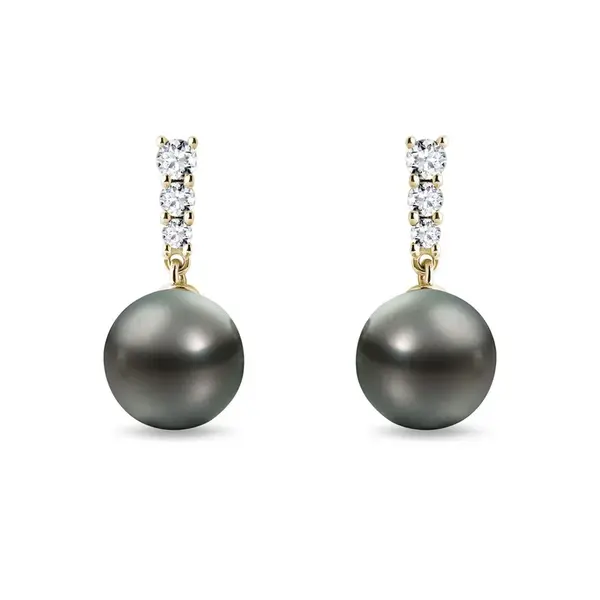 Náušnice ze žlutého 14k zlata s tahitskou perlou KLENOTA