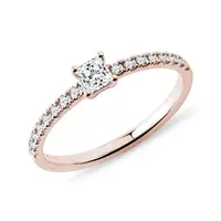 Prsten s princess a kulatými diamanty v růžovém zlatě KLENOTA