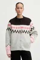Bunda s příměsí vlny Stine Goya dámská, šedá barva, přechodná, oversize, SG-AW25-J061-2422