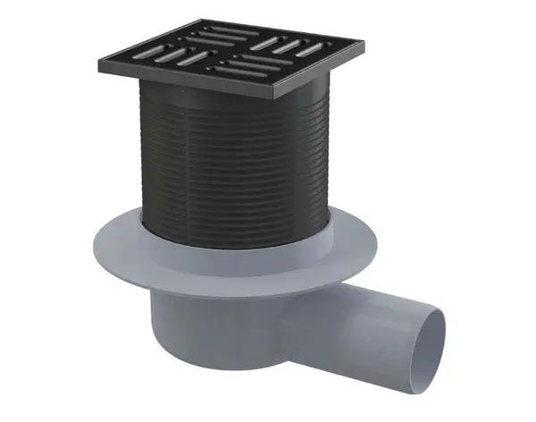 Alcadrain Odtokové kanálky - Podlahová vpust boční 11x11 cm, průměr 5 cm, kombinovaná zápachová uzávěra SMART, nerez černá mat/plast APV31BLACK