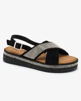 Resti Black women's eco-suede sandals with zircons Trikys