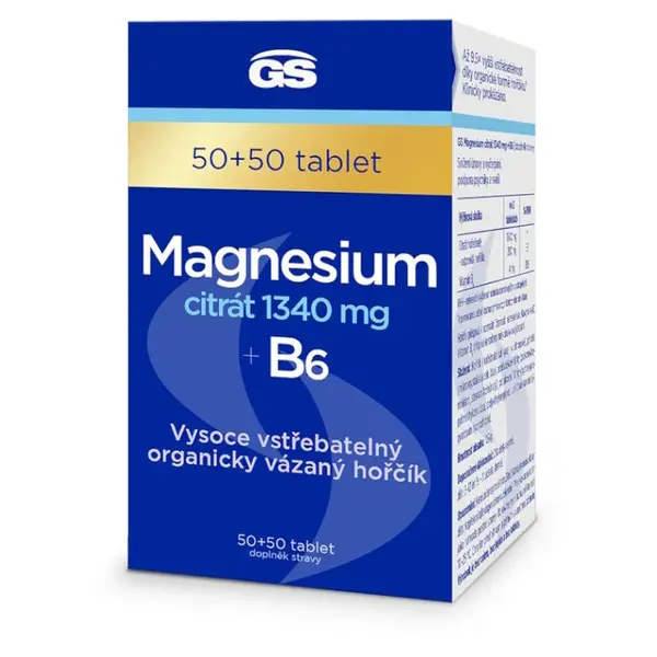 GS Magnesium citrát 1340 mg + B6 50 + 50 tabliet