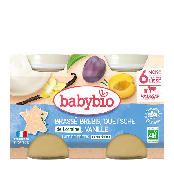 BABYBIO Brassé z ovčieho mlieka mirabelky vanilka 2x130 g