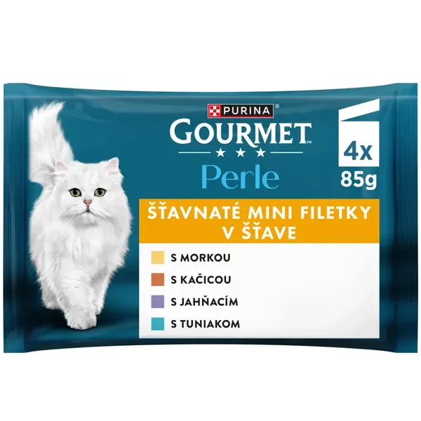 Gourmet Perle kapsičky pre mačky morka, tuniak, kačica, jahňacie v šťave 4×85 g
