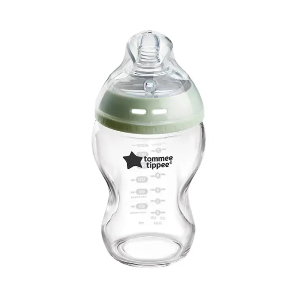 Tommee Tippee Natural Start Sklenená Samoterilizačná Dojčenská Fľaša s ANTI-COLIC cumlíkom Pomalý Prietok 250 ml, 0m+