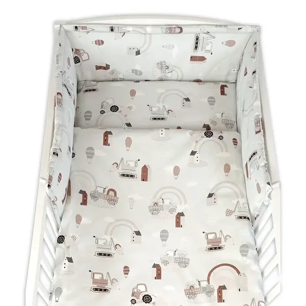 Sada do postieľky Mantinel s obliečkami, 3D sada - Malý staviteľ, šedá, 120x90cm