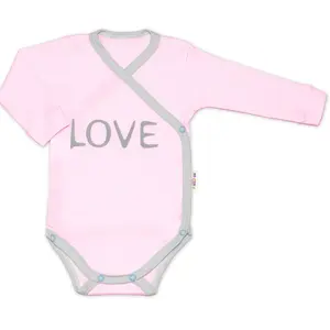 Baby Nellys Body dlouhý rukáv Love - zapínání bokem, růžové vel.  62