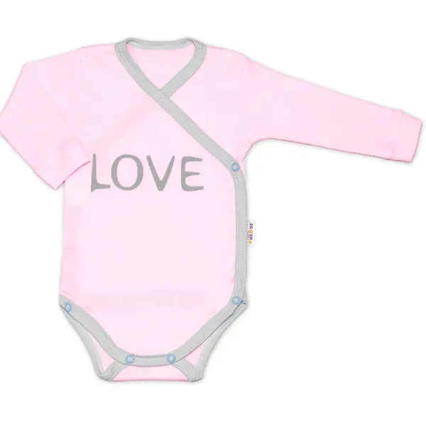 Baby Nellys Body dlouhý rukáv Love - zapínání bokem, růžové vel.  62