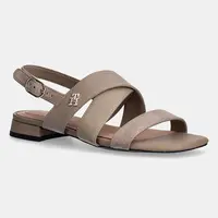 Kožené sandály Tommy Hilfiger LEATHER & SUEDE FLAT SANDAL dámské, béžová barva, FW0FW08507