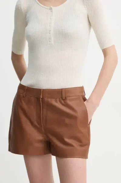 Kožené šortky Herskind Holly dámské, hnědá barva, hladké, medium waist, 5469175