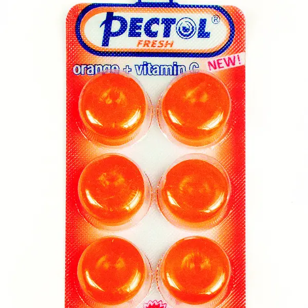 PECTOL Dropsy s pomerančovou příchutí a vitaminem C blistr 8 ks