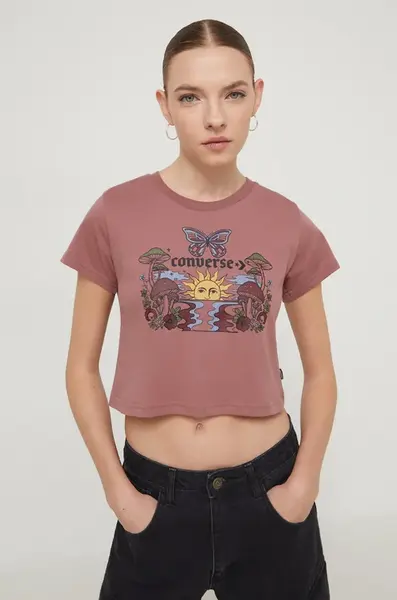 Bavlněné tričko Converse růžová barva