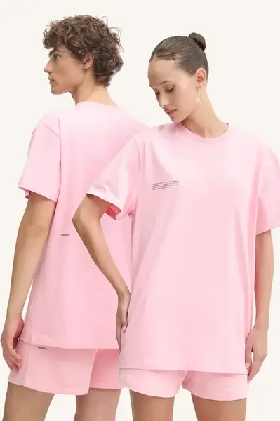 Bavlněné tričko Pangaia růžová barva, s potiskem