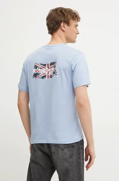Bavlněné tričko Pepe Jeans BACK CLAG modrá barva, s aplikací, PM509921