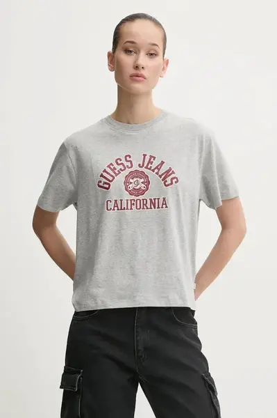 Bavlněné tričko Guess Jeans dámské, šedá barva, W5RI43 K8HM0