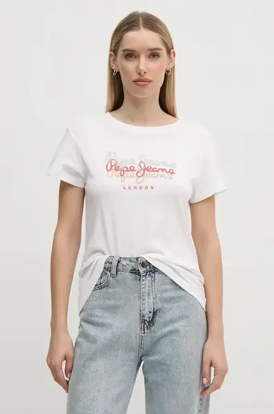Bavlněné tričko Pepe Jeans GALEY bílá barva, PL505941