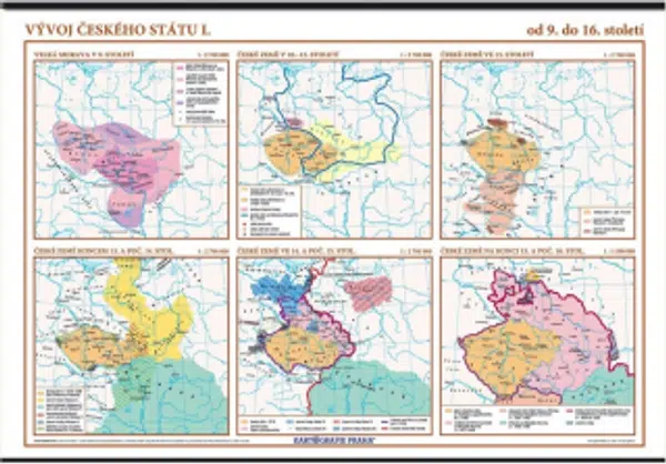 Vývoj českého státu I. (od 9. do 16. století) – školní nástěnná mapa/136 x 96 cm