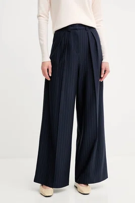 Kalhoty MM GELA dámské, tmavomodrá barva, široké, high waist, 2526786037600