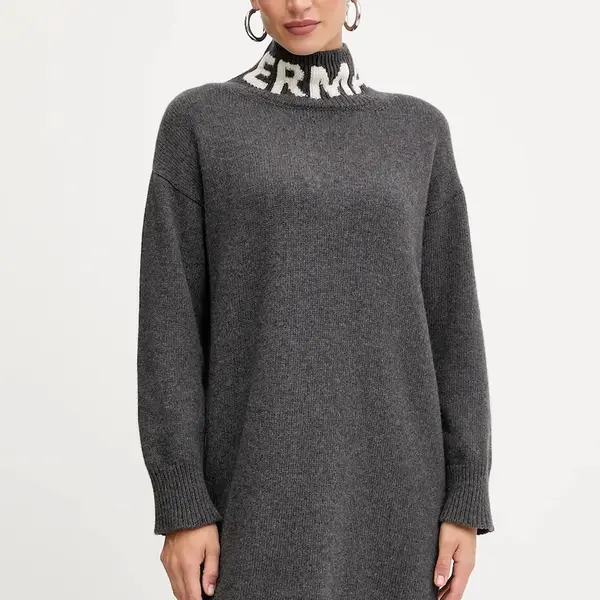 Vlněné šaty Ermanno Scervino šedá barva, mini, oversize, 57TQ026EO1
