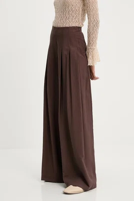 Kalhoty Answear.LAB dámské, hnědá barva, široké, high waist