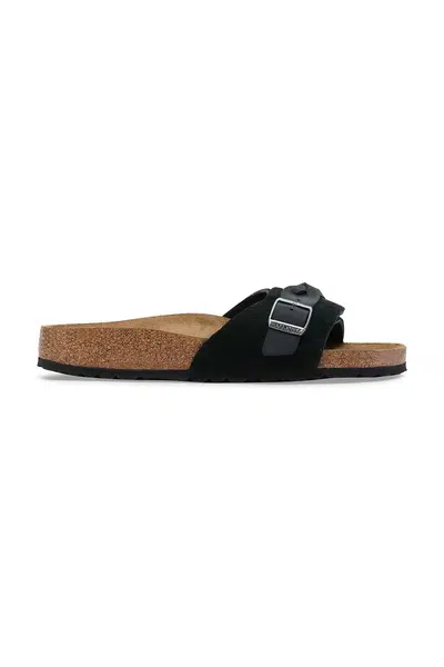 Semišové pantofle Birkenstock Oita Braided dámské, černá barva, 1030549